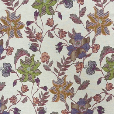 Kraftigt möbeltyg Flora i 100 procent polyester med blommigt mönster i naturtoner