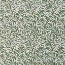 Mönstrat tyg Ramas i mossgrön ton, med tät väv och dekorativt bladmotiv.