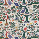 Mönstrat tyg Alice med fåglar och naturmotiv i bomull och lin