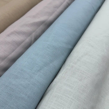 Gardintyg Ludwig i flera färger – sand, grå, mintgrön och blågrön i linne/bomull med naturlig struktur